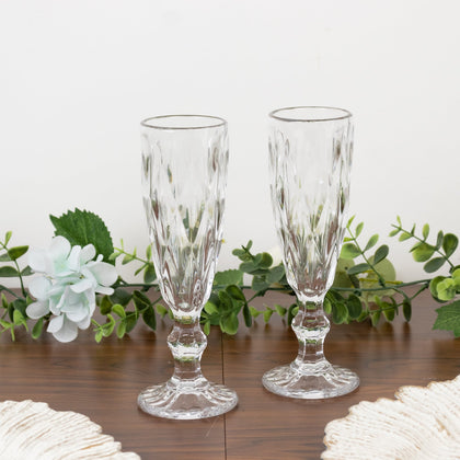 6-Pack Crystal Cut Champagne Flute Glasses 6oz Textured Design Clear 8" - Wine Goblets for Toasts & Celebrations