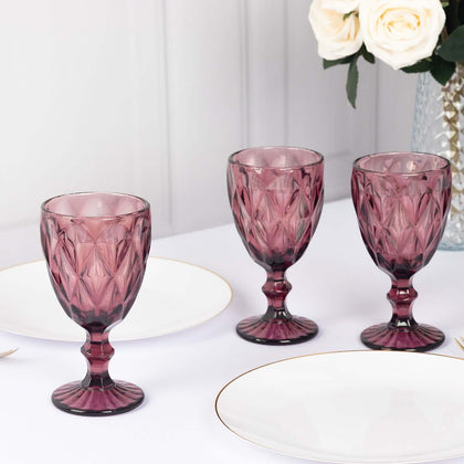 6-Pack Crystal Cut Wine Glasses 12oz Embossed Design Stemmed Dusty Rose 7" - Colored Goblets for Cocktails & Drinks
