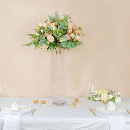 6-Pack Glass Cylinder Vases Square Design 24" Clear - Heavy Duty Flower Centerpieces for Events