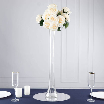 6-Pack Glass Eiffel Tower Vases 24" Clear with Round Base - Heavy Duty Skinny Flower Centerpieces