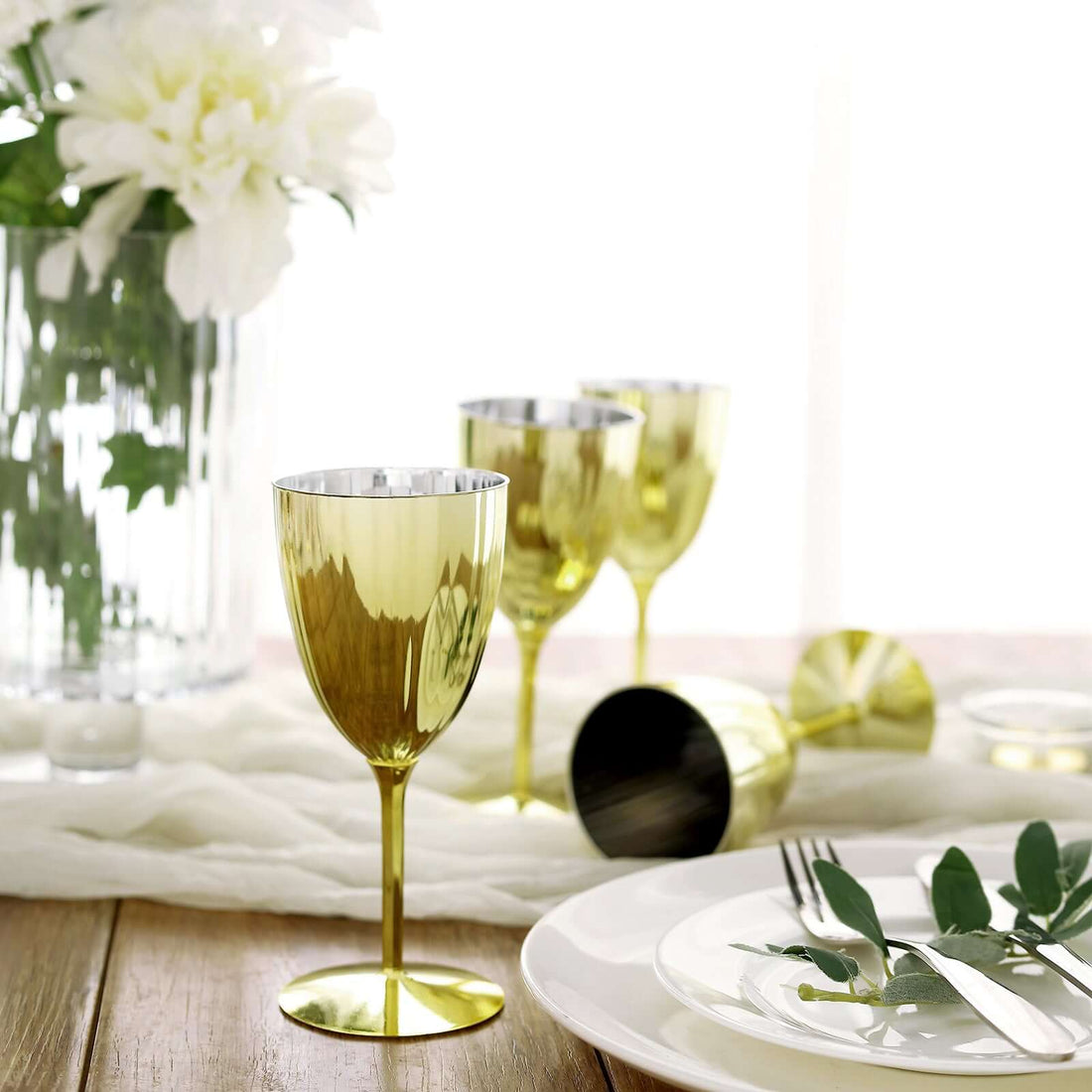 6-Pack Plastic Wine Glasses 8Oz Metallic Gold