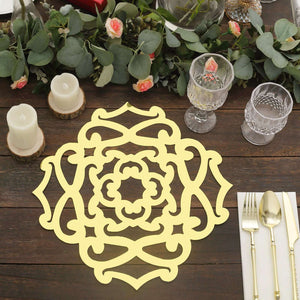 Elegant yellow lace table centerpiece on a rustic wooden table