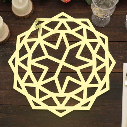6-Pack Disposable Table Placemats 13" Metallic Gold Laser Cut Geometric Star Design - 700GSM Cardboard Placemats for Upscale Occasions