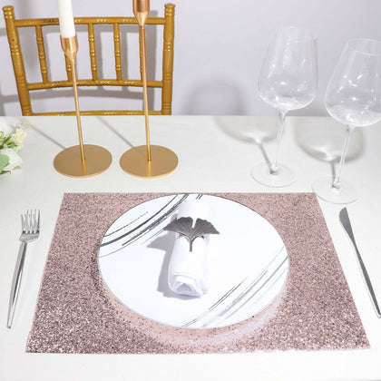 6-Pack Placemats 12"x18" Rectangle Glitter Design Rose Gold Sparkle - Non-Slip Decorative Table Mats