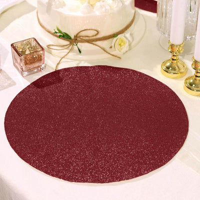 6-Pack Placemats 13" Round Glitter Design Burgundy Sparkle - Non-Slip Decorative Table Mats
