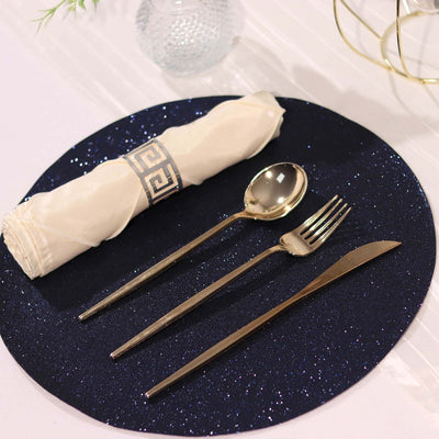 6-Pack Placemats 13" Round Glitter Design Navy Blue Sparkle - Non-Slip Decorative Table Mats