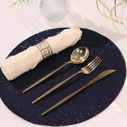 6-Pack Placemats 13" Round Glitter Design Navy Blue Sparkle - Non-Slip Decorative Table Mats