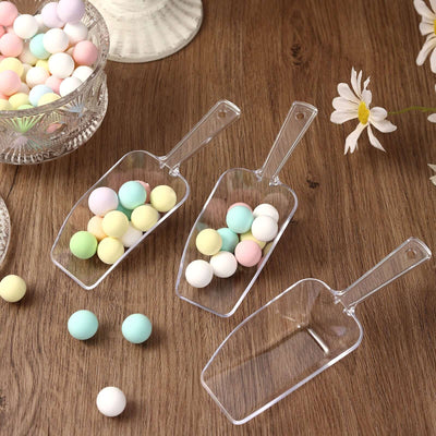 6-Pack Plastic Candy Scoops 6" Kitchen Ice Scoop Design Clear - Disposable Supplies for Candy Buffets