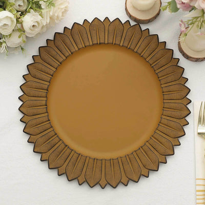 6-Pack Plastic Charger Plates 13" Round Mustard Yellow with Sunflower Rim - Matte Finish Disposable Dinner Charger Tableware