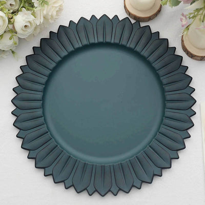 6-Pack Plastic Charger Plates 13" Round Teal with Sunflower Rim - Matte Finish Disposable Dinner Charger Tableware