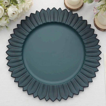 6-Pack Plastic Charger Plates 13" Round Teal with Sunflower Rim - Matte Finish Disposable Dinner Charger Tableware