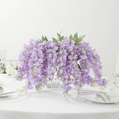 6 Pack Purple Artificial Wisteria Vines Hanging Plants, Long Silk Flowers Bushes - 4 Full Strands in 1 Bush - 21"