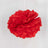 Red tissue paper pom-pom decoration hanging in the air.