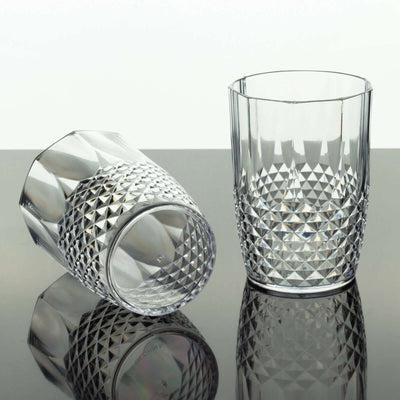 6-Pack Transparent Plastic All-Purpose Cups 16oz, Crystal Cut Style Clear - Shatterproof Short Tumblers