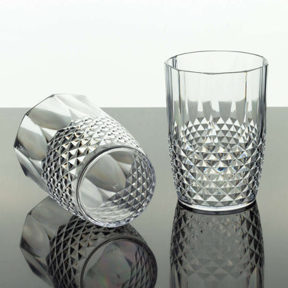 6-Pack Transparent Plastic All-Purpose Cups 16oz, Crystal Cut Style Clear - Shatterproof Short Tumblers