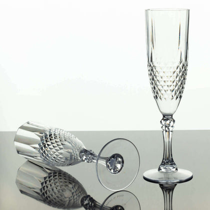 6-Pack Transparent Plastic Champagne Glasses 8oz, Crystal Cut Style Clear - Shatterproof Wedding Toast Flutes