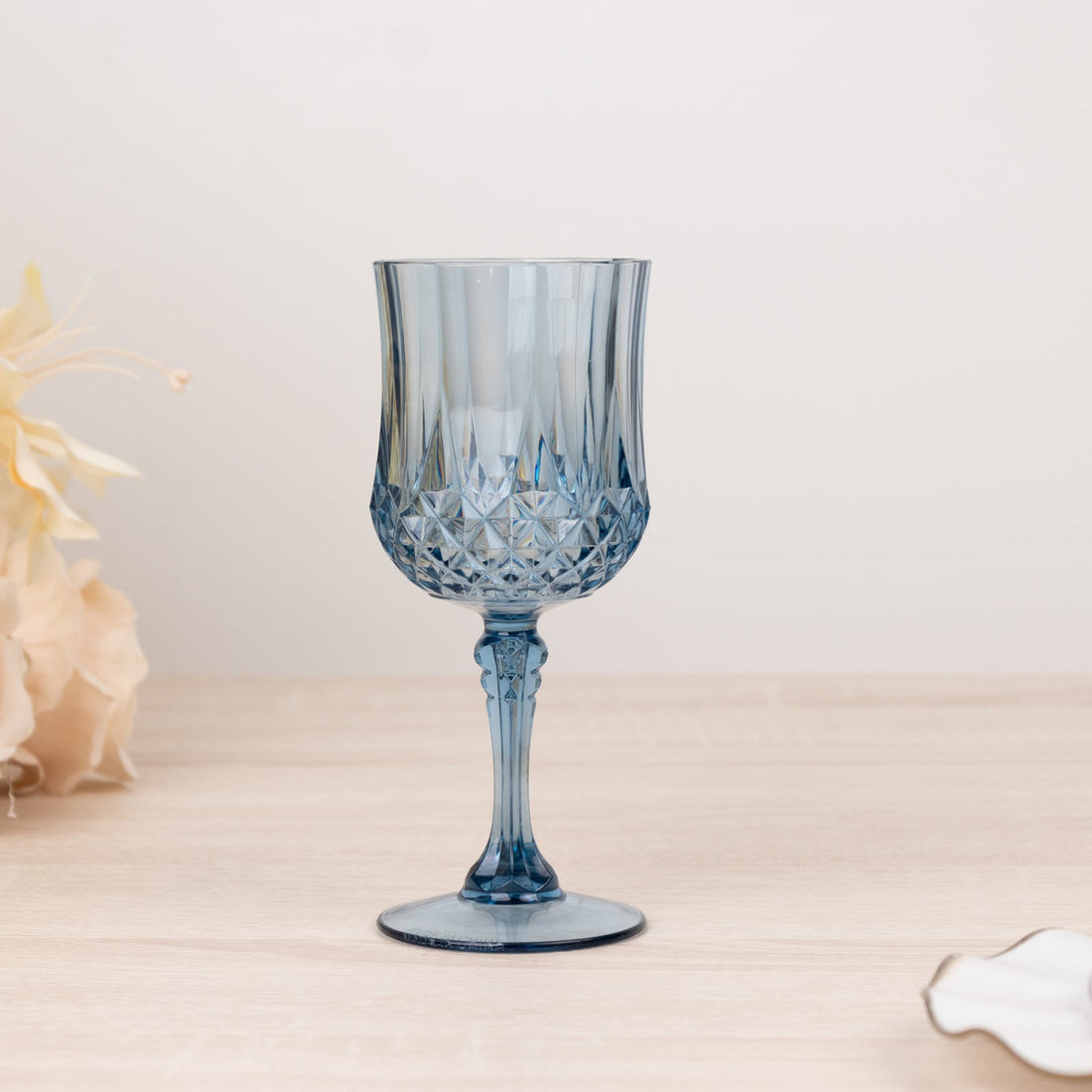 6-Pack Transparent Plastic Crystal Cut Wine Glasses 8Oz, Dusty Blue | Shatterproof Cocktail Goblets