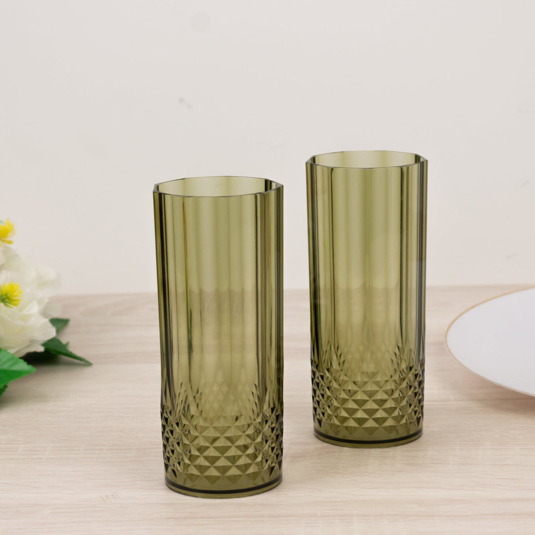 Set of two green geometric pattern drinking glasses