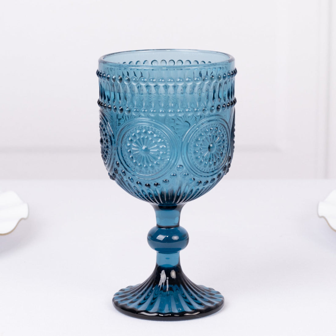 Floral Embossed Wine Glass Ocean Blue 12oz | eFavormart