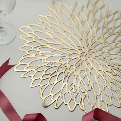 6-Pack Vinyl Dining Table Mats 15" Floral Round Design Gold - Non-Slip and Stylish Dining Decor