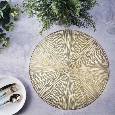 6-Pack Vinyl Dining Table Mats 15" Spiked Round Design Gold - Metallic Non-Slip and Decorative