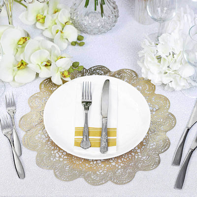 6-Pack Vinyl Dining Table Mats 15" Vintage Floral Lace Design Gold - Non-Slip Placemats
