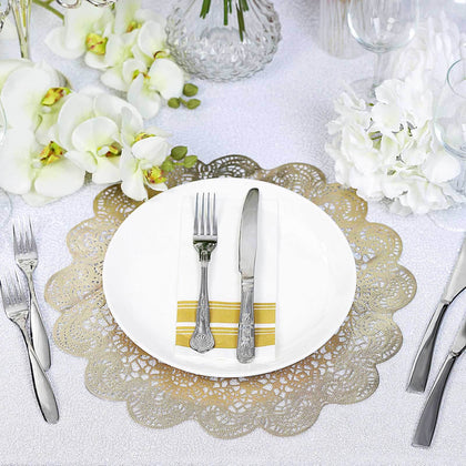6-Pack Vinyl Dining Table Mats 15" Vintage Floral Lace Design Gold - Non-Slip Placemats