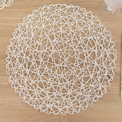 6-Pack Woven Fiber Table Placemats 15" Round Design White - Disposable Dining Mats for Stylish Settings