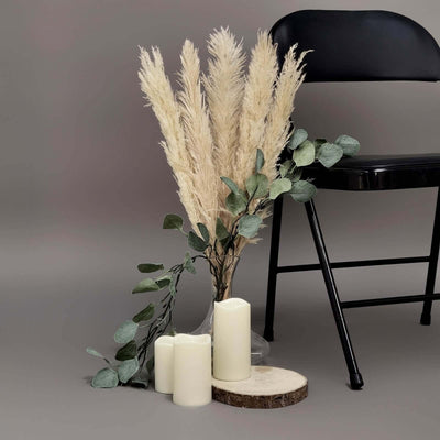 6 Stems Natural Dried Pampas Grass Decor 49" Wheat Tint - Versatile Plant Sprays for Boho Rustic & Vintage Event Themes