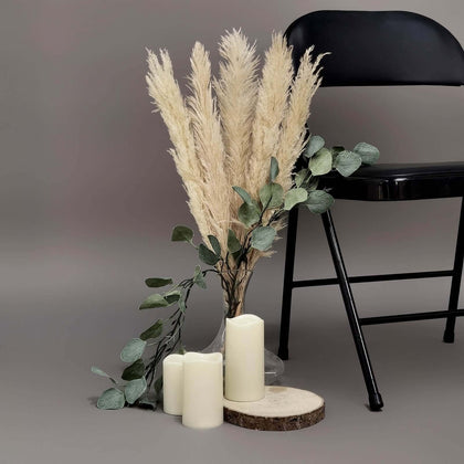 6 Stems Natural Dried Pampas Grass Decor 49" Wheat Tint - Versatile Plant Sprays for Boho Rustic & Vintage Event Themes
