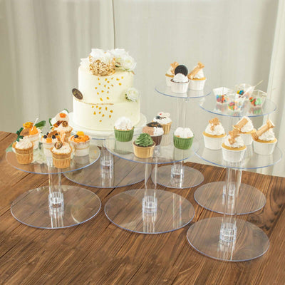 6-Tier Acrylic Cake Stand Set Assorted Sizes Clear - Sleek Reusable Cupcake Holder Dessert Pedestal Centerpiece Risers for Special Events & Displays