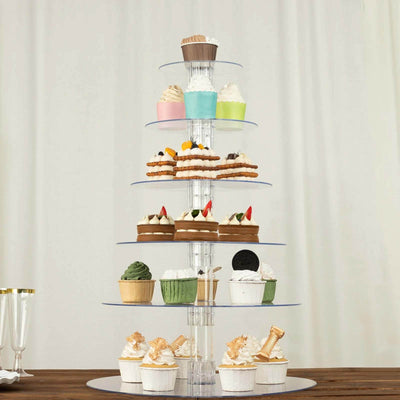 6-Tier Acrylic Round Cupcake Stand 22" Clear - Heavy Duty Easy To Assemble Dessert Tower Holder Pastry Display with Film Sheets for Weddings & Parties