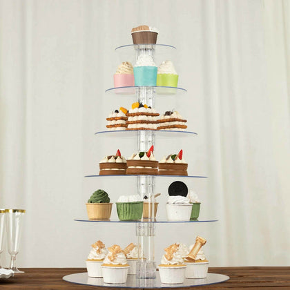 6-Tier Acrylic Round Cupcake Stand 22" Clear - Heavy Duty Easy To Assemble Dessert Tower Holder Pastry Display with Film Sheets for Weddings & Parties
