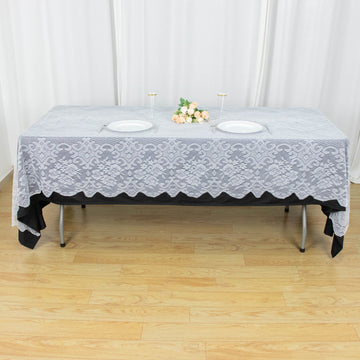 Premium Lace White Seamless Rectangular Oblong Tablecloth 60"x108"