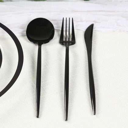 60 Pack Heavy Duty Plastic Utensil Set, Black Premium Disposable Sleek Cutlery Flatware