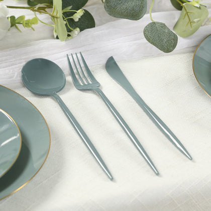 60 Pack Heavy Duty Plastic Utensil Set, Dusty Blue Premium Disposable Sleek Cutlery Flatware