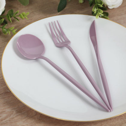 60 Pack Heavy Duty Plastic Utensil Set, Lavender Lilac Premium Disposable Sleek Cutlery Flatware