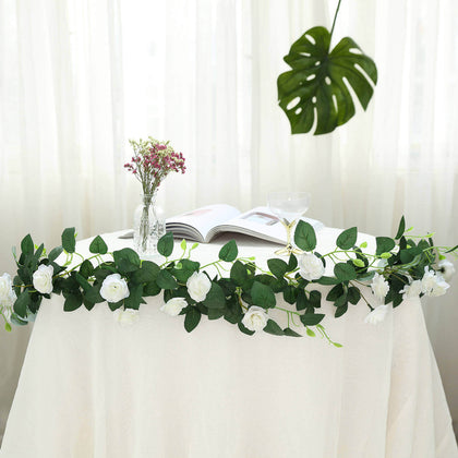 20 Cream Artificial Silk Roses Flower Garland, Hanging Vine 6ft