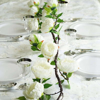 Cream Artificial Silk Peony Hanging Flower Garland, Faux Vine 6ft