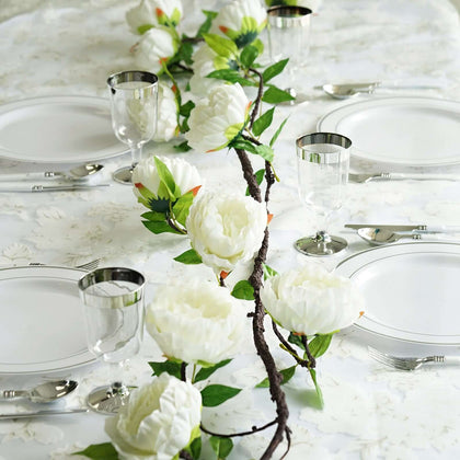 Cream Artificial Silk Peony Hanging Flower Garland, Faux Vine 6ft
