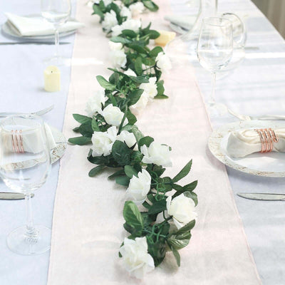 Cream Artificial Silk Rose Garland UV Protected Flower Chain 6ft