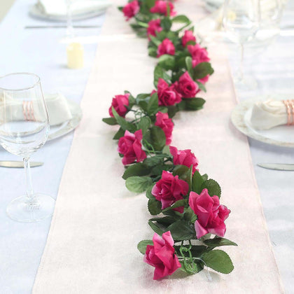 Fuchsia Artificial Silk Rose Garland UV Protected Flower Chain 6ft