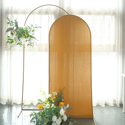 Matte Gold Spandex Fitted Wedding Arch Cover For Round Top Chiara Backdrop Stand 6ft