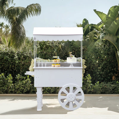 6ft Tall White Candy Cart with Shelf and Wheels for Candy and Dessert Display - Decoration for Parties, Weddings