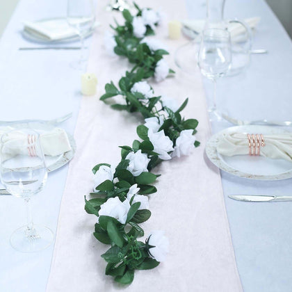White Artificial Silk Rose Garland UV Protected Flower Chain 6ft