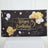 Happy Birthday banner with balloons and fireworks on a black background.