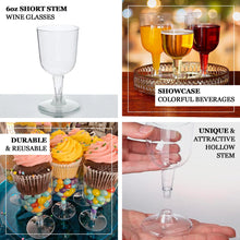 Clear Plastic Short Stem 6 oz Wine Glasses Disposable 20 Pack 
