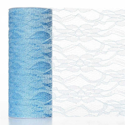 Serenity Blue Floral Lace Shimmer Glitter Tulle Fabric Bolt 6"X10 Yards