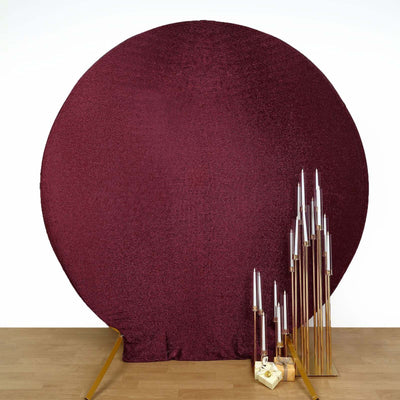 Burgundy Metallic Shimmer Tinsel Spandex Party Photo Backdrop, 2-Sided Round Wedding Arch Cover 7.5ft