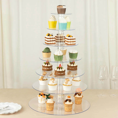 7-Tier Acrylic Round Cupcake Stand 26" Clear - Heavy Duty Dessert Tower Holder Pastry Display with Film Sheets for Modern Minimalist Party Tables